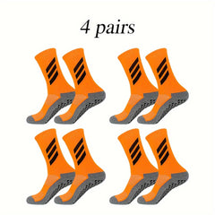 4 Pairs Non Slip Striped Football Socks