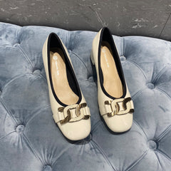 Metallic Chain Decor Slip On Square Toe Chunky Heel Dress Shoes