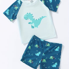Boys Dinosaur Print Swimming Suit Set for Beach Vacation