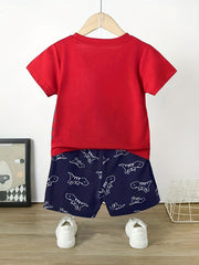 Boys Dinosaur Print Tee & Shorts Set Kids Summer Clothes