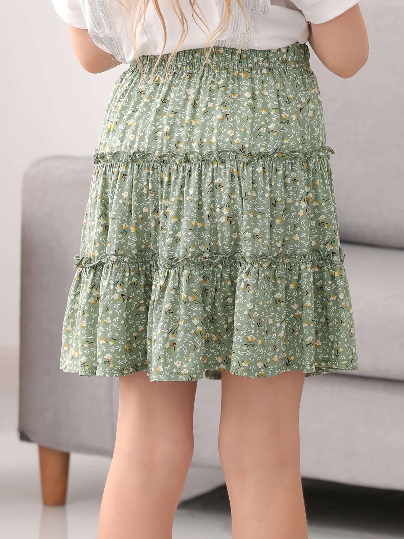 Girls Bohemian Layered Skirt Floral Print Summer Holiday