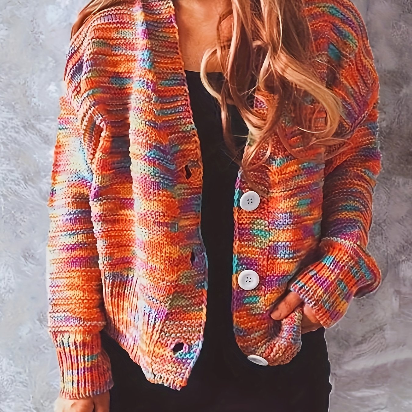 Rainbow Button Cardigan Long Sleeve