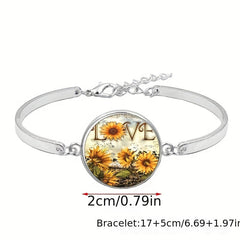 Sunflower Pattern Pendant Necklace Bracelet Earrings Set