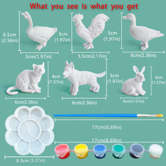 Kids' Painting Set - 9pcs/6 Animals/6 Colors/1 Brush/1 Palette
