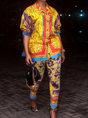 Baroque Print Long Sleeve Top & Pants Set
