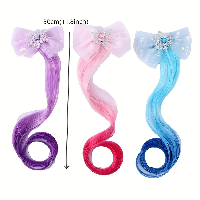 Snowflake Mesh Bow Curly Wig Hair Clips for Girls