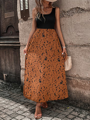 Paisley Print Splicing Maxi Dress Sleeveless Crew Neck