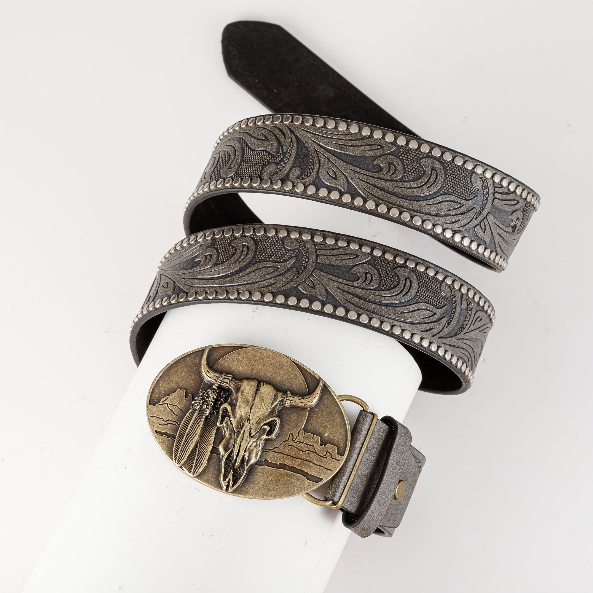 Men's Retro Bull Head Pattern Buckle Belt for Pants Jeans