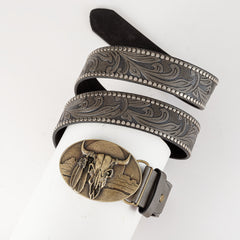 Men's Retro Bull Head Pattern Buckle Belt for Pants Jeans