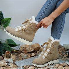 Women's Plush Inner Snow Boots Lace up Waterproof Mid Calf Comfortable Non slip