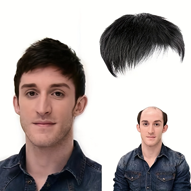 Men's High Top Fade Wig Natural Short Human Hair Toupee Clip