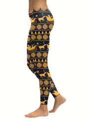 Deer Printed Sports Leggings for Teens Girls High Stretch Running Fitness Tight
