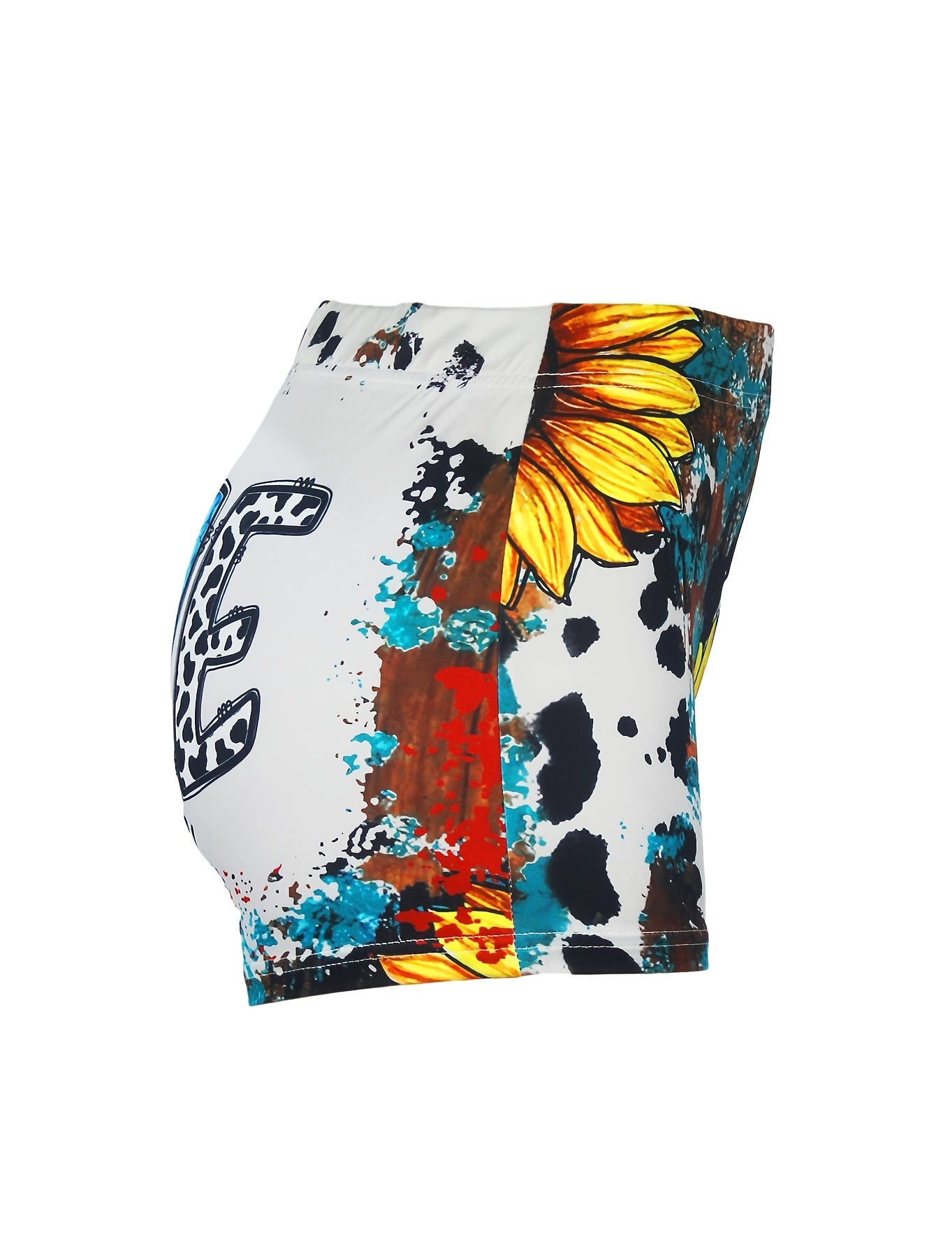 LOVE & Sunflower Print Skinny Shorts for Women