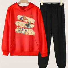 2pcs Egyptian Animal Graphic Hoodies Jogger Pants Set For Girls