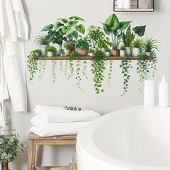 Tropical Green Plant Leaves Potted Vine Decal Stickers Home Wall Decor Set