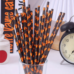 50 Multicolor Halloween Paper Straws, Biodegradable for Drinks