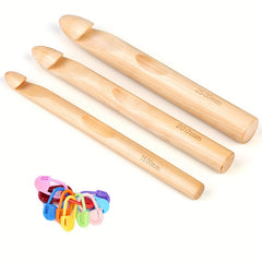 13pcs Wooden Handle Crochet Hooks Set 25 20 15mm Bamboo Knitting Needles