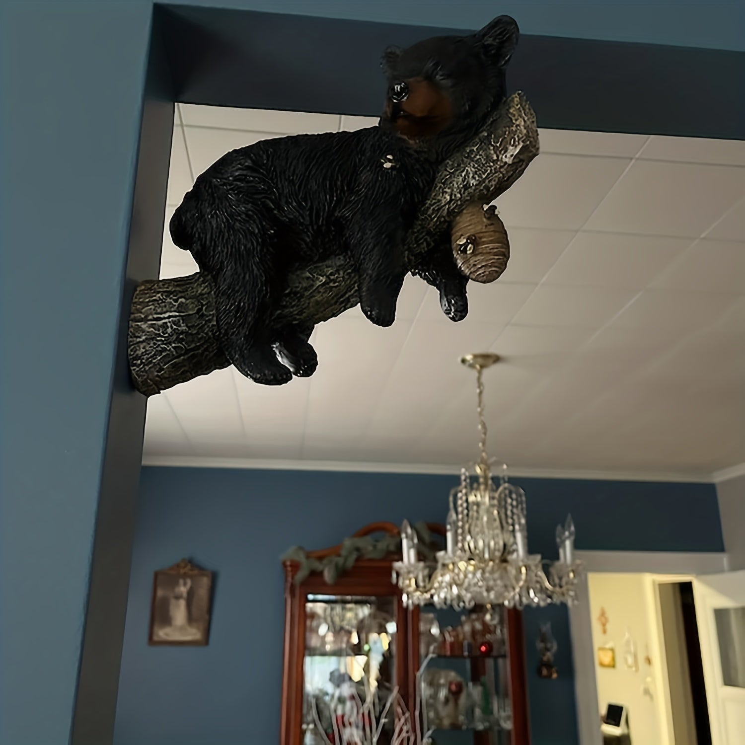 Bear Cub Napping Hanging Out In Tree Figurine Realistic Animal Wall Art