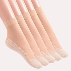 5 Pairs Lace Mesh Socks Thin Breathable Non slip Stockings