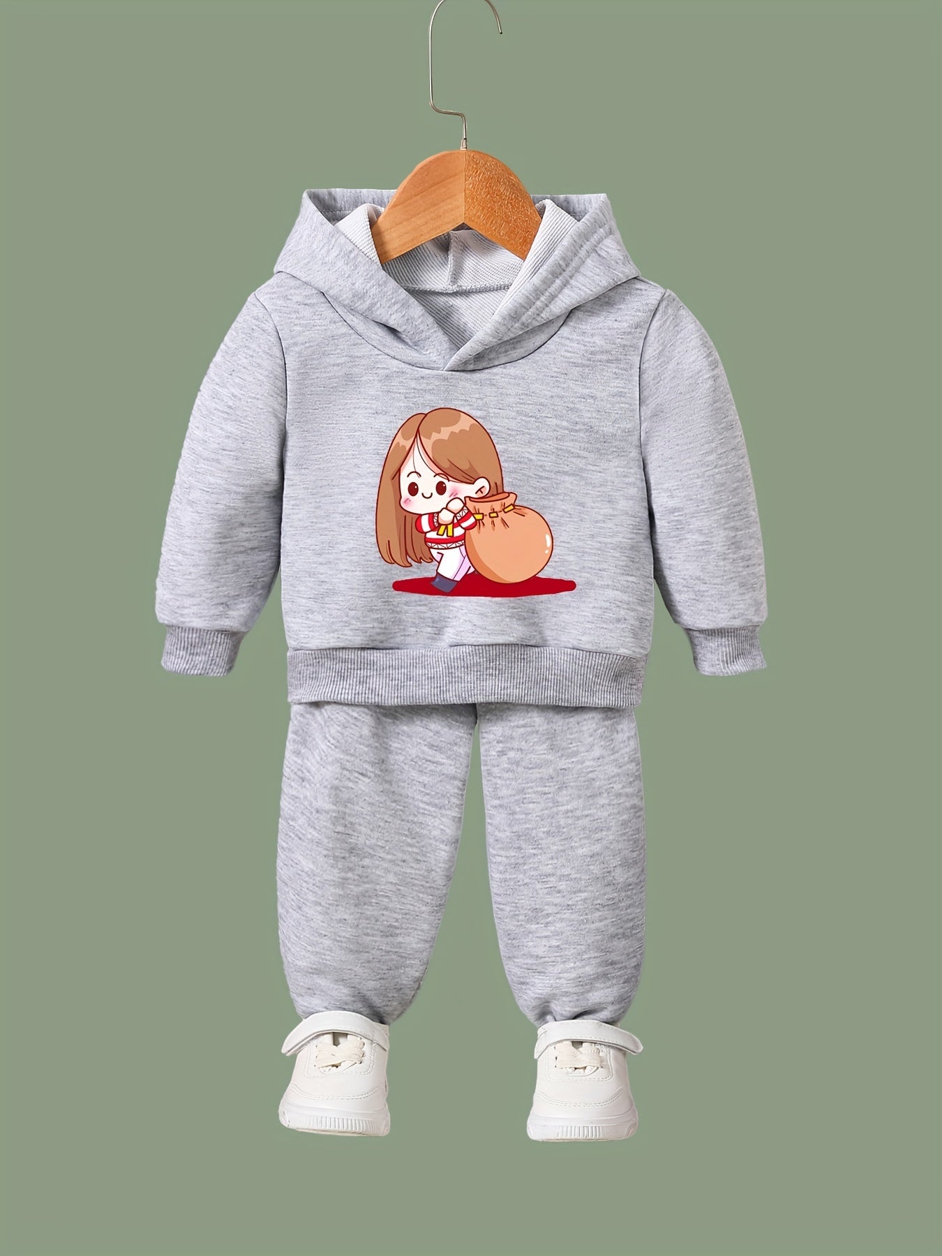 Girls Cartoon Girl Print Hooded Sweatshirt Top Sweatpants Set