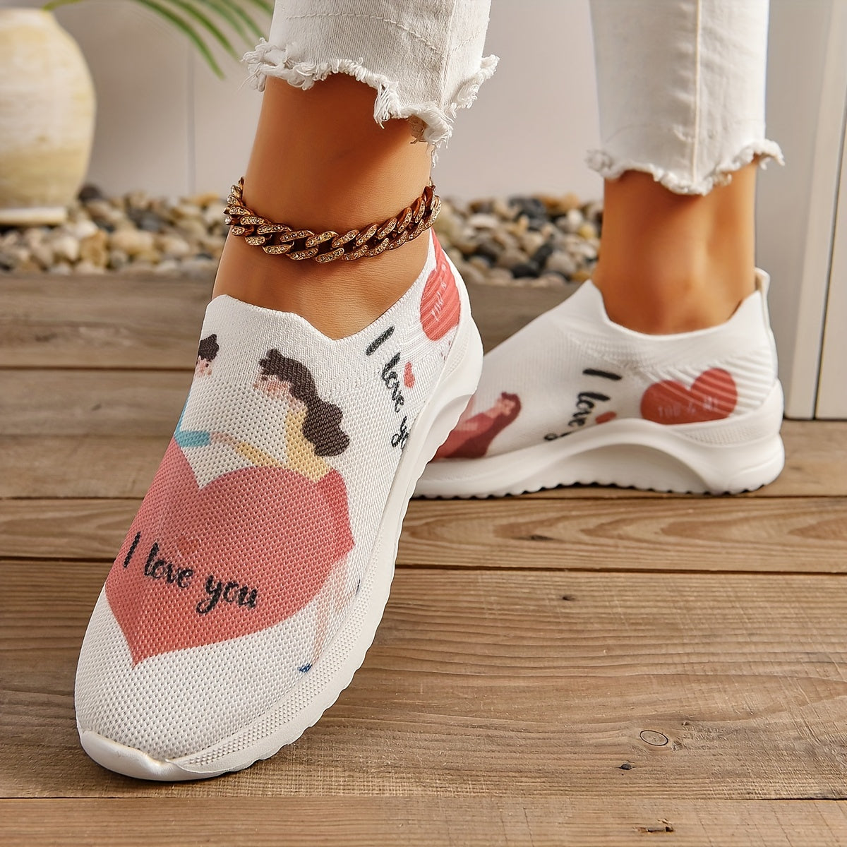 Elastic Walking Shoes Couple Figure Graphic Comfy Casual Sneakers
