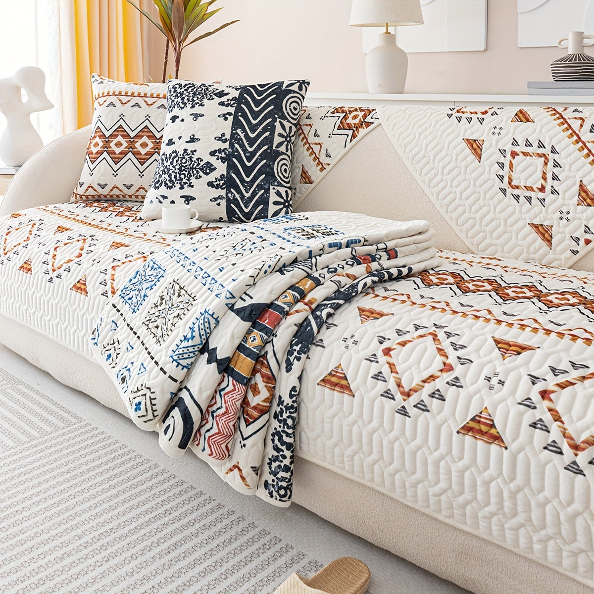 Bohemian Velvet Sofa Slipcover Geometric Sofa Cover