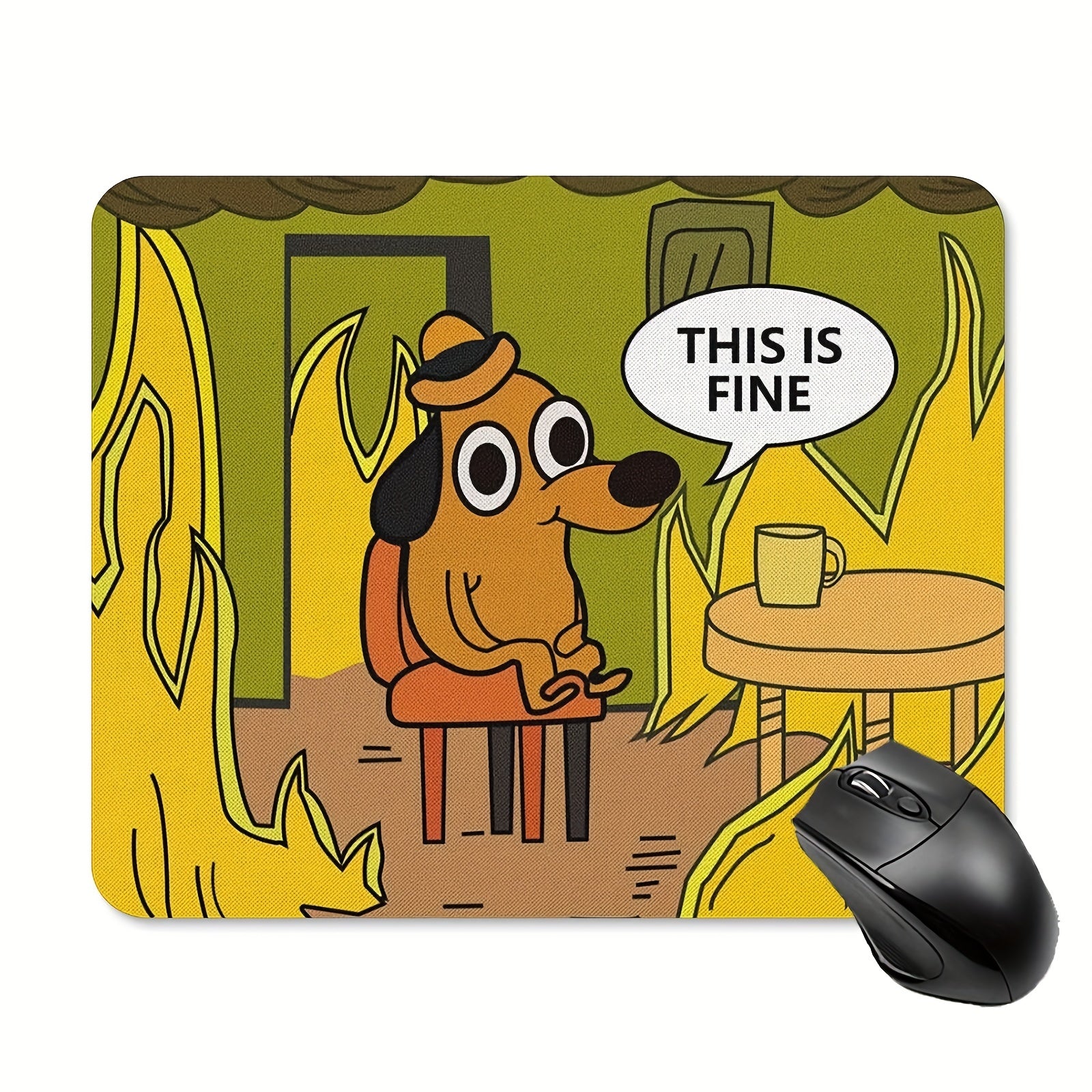 This Is Fine Dog with Fire Gaming Mouse Pad Non Slip Rubber Mouse Pad