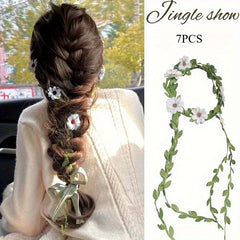 7pcs Daisy Woven Headbands with Rattan Strips