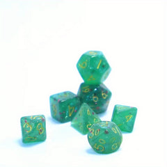 7pcs Mini Dice Game Set Green Glitter Polyhedral Role Play Game