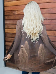 Halloween Gothic Cardigan Women's Plus Ghost Print Long Sleeve