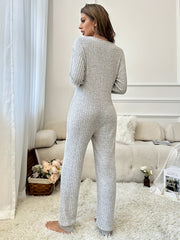 Buttoned Crew Neck Pajama Jumpsuit Women's Lingerie
