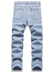 Mens Embroidered Ox Head Jeans Straight Regular Denim Jeans