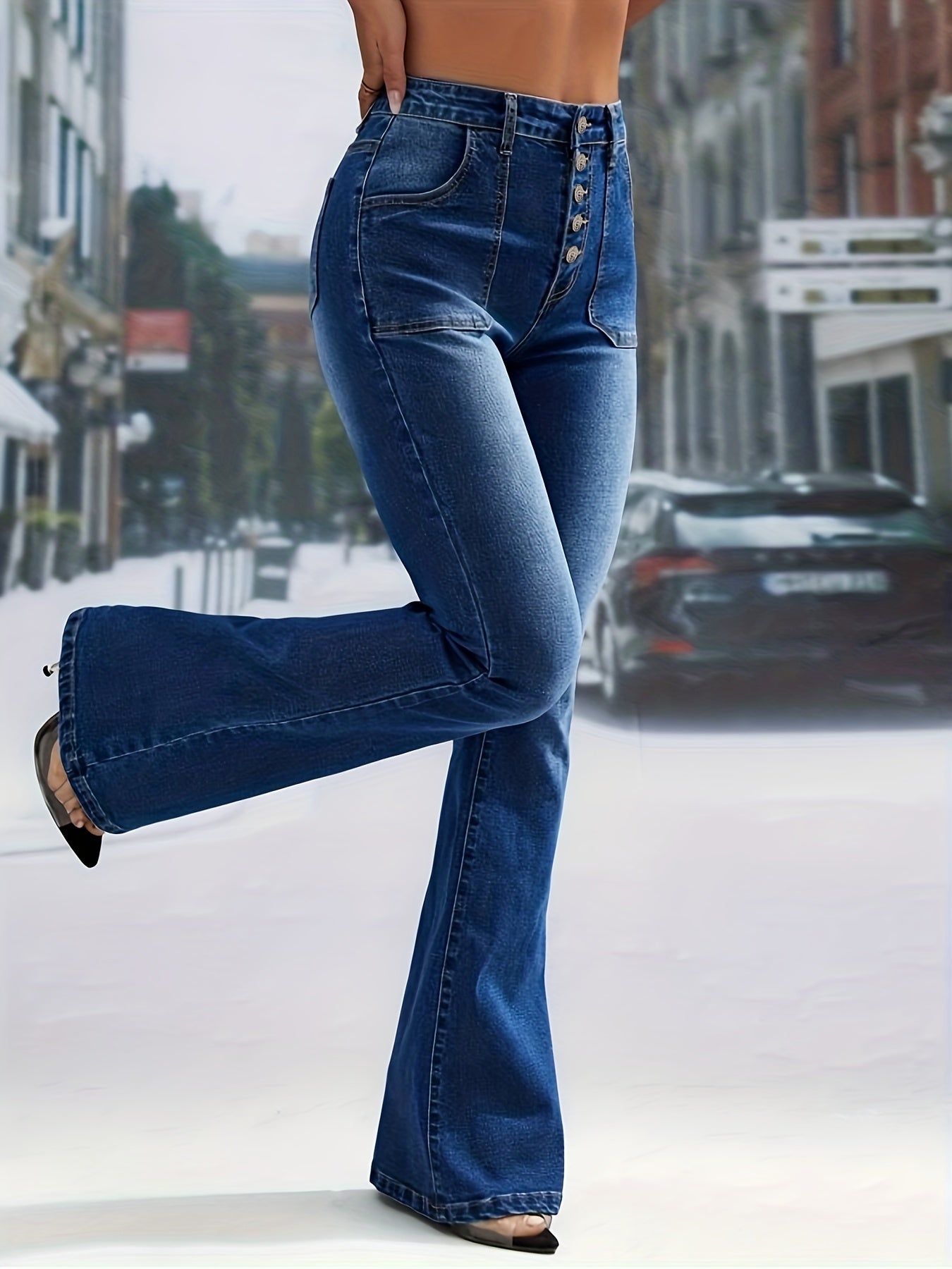 High Waist Flared Jeans Bell Bottom Denim Pants Women's Clothing