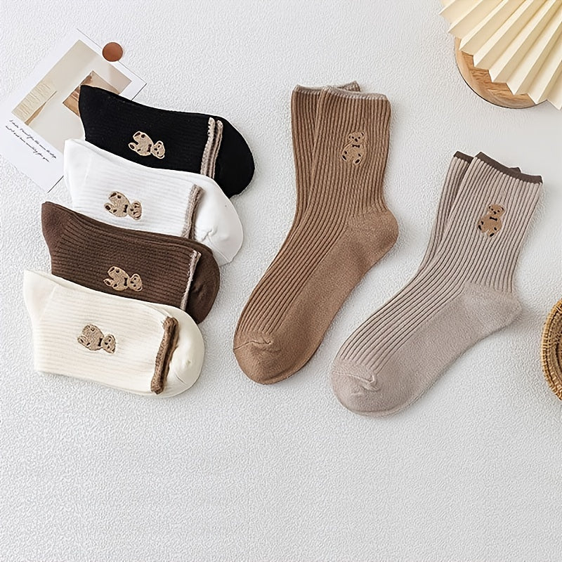 6 Pairs Women's Teddy Bear Mid Tube Socks