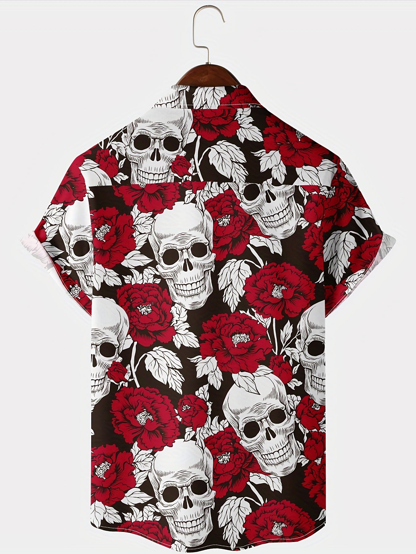 Men's Rose & Skull Print Hawaiian Shirt