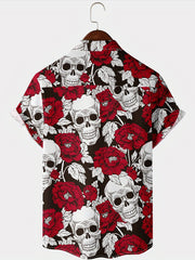 Men's Rose & Skull Print Hawaiian Shirt
