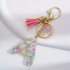Love Heart Sequin Alphabet Keychain Resin Pendant For Girls