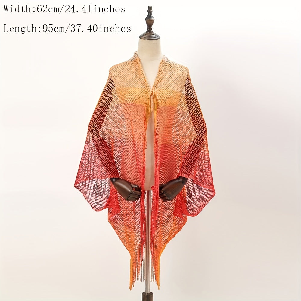 Gradient Rhombus Tassel Shawl Thin Wrap Bikini Cover Up
