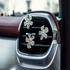 3pcs Car Air Outlet Crystal Flower Inlaid Diamonds