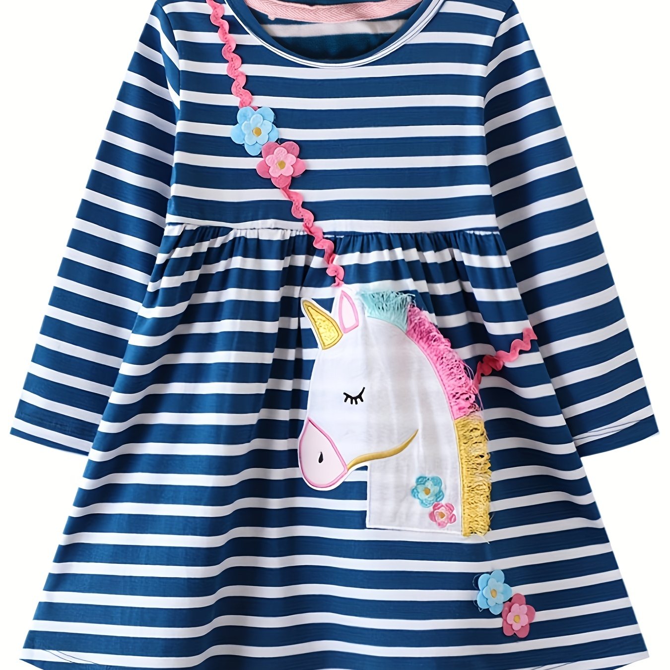 Preschool Girls' Unicorn Striped Long Sleeve Dress