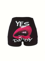 Sexy 3D Lip & Letter Print High Rise Skinny Shorts