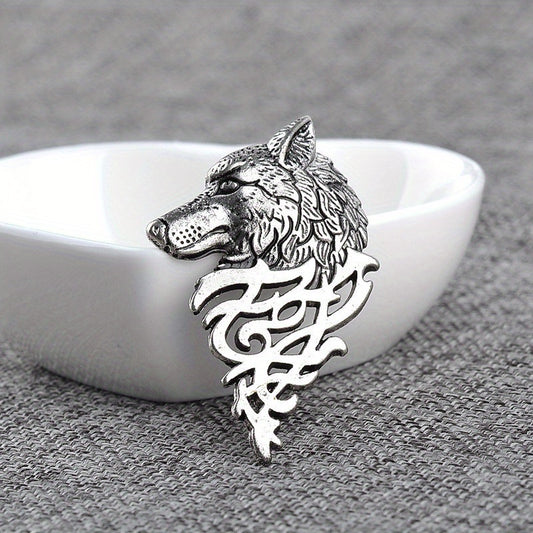 Wolf Head Brooch Pin Retro Suit Collar Pin for Men