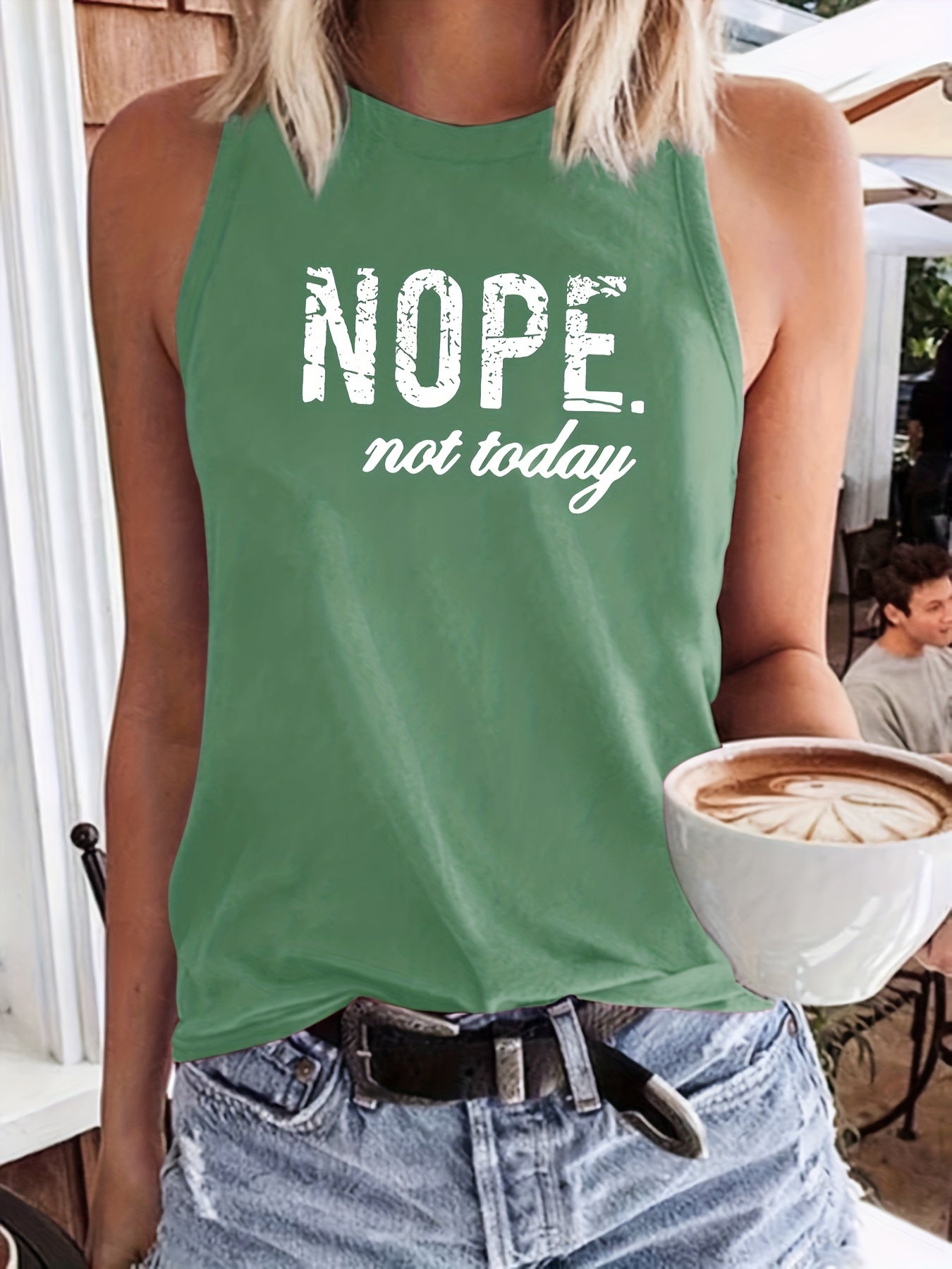 Nope Not Today Print Tank Top Sleeveless Crew Neck Casual Top