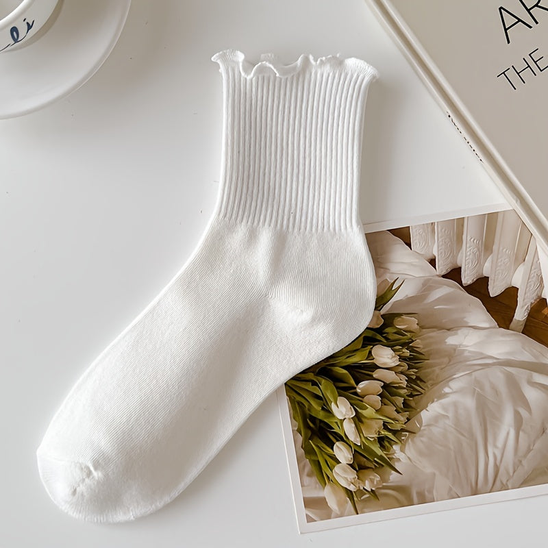 3 Pairs Kids Ruffled Crew Socks Breathable Comfy Spring Autumn Children Socks