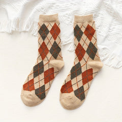 Argyle Print Socks College Style Women's Stockings