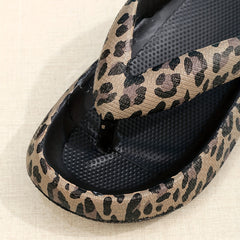 Leopard Print Flip Flops Platform Slippers Lightweight Comfortable Shoes