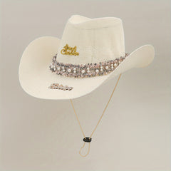 Vintage Faux Pearl Fedora Cap Cowgirl Hat
