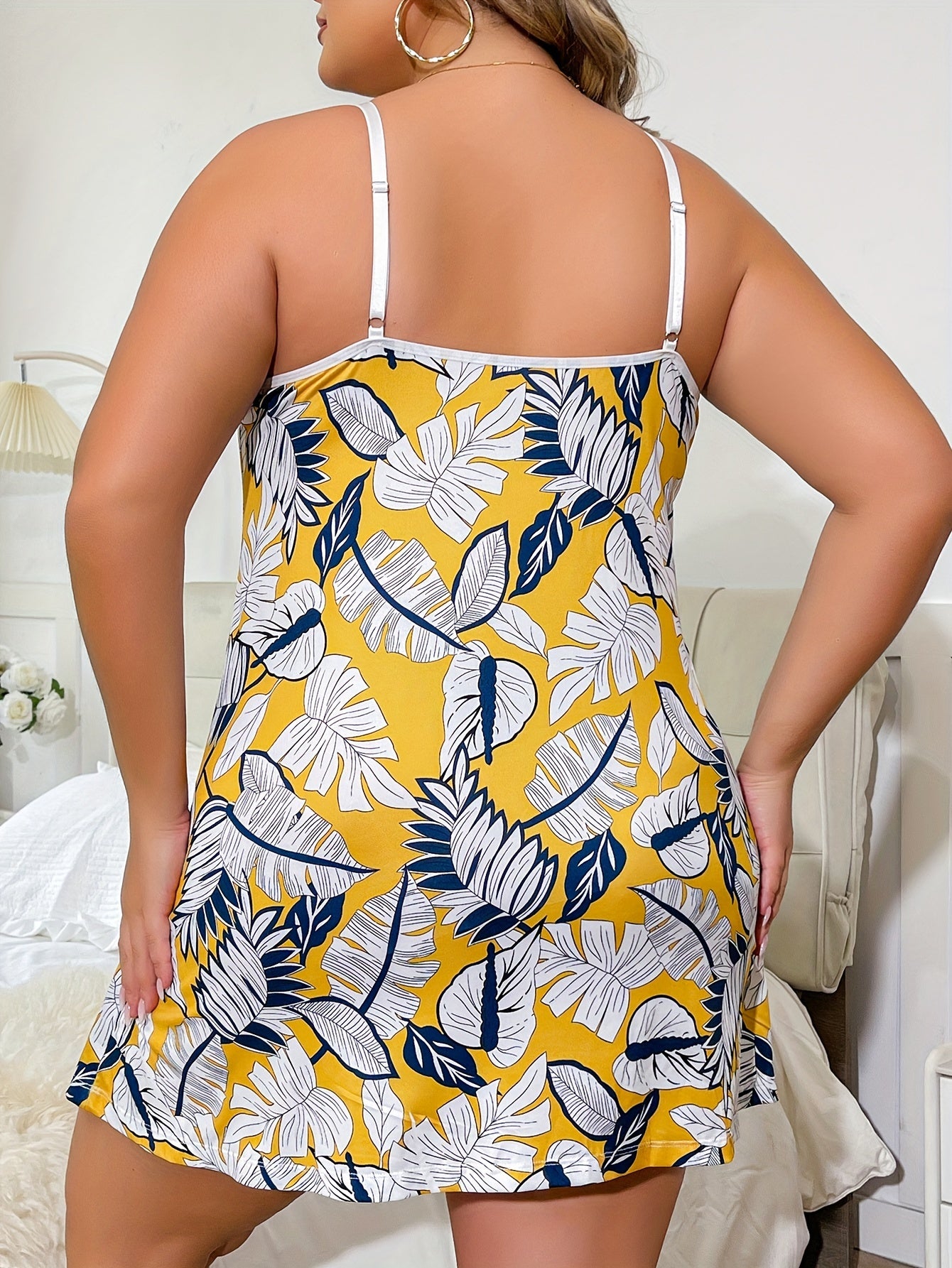 Boho Nightdress Women's Plus Tropical Print Stretch Sleep Dress