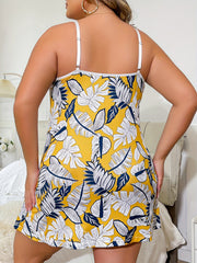 Boho Nightdress Women's Plus Tropical Print Stretch Sleep Dress