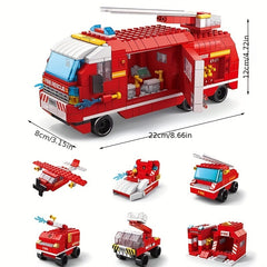 6 in 1 DIY Fire Truck Firefighter Helicopter Building Block Set